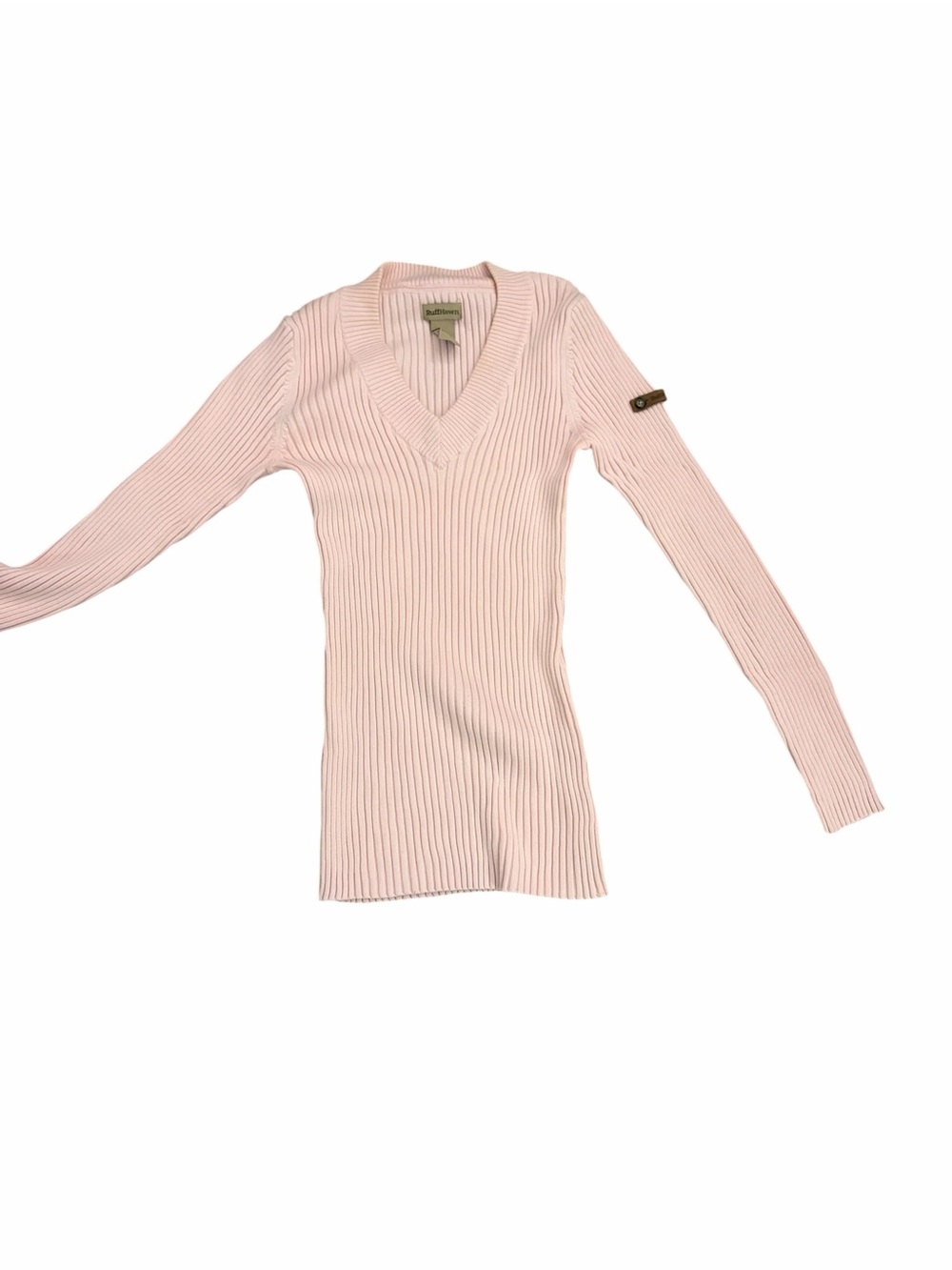 Ruff Hewn Light Pink Ribbed V-Neck Sweater